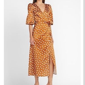 Express Floral Satin Wrap Midi Dress